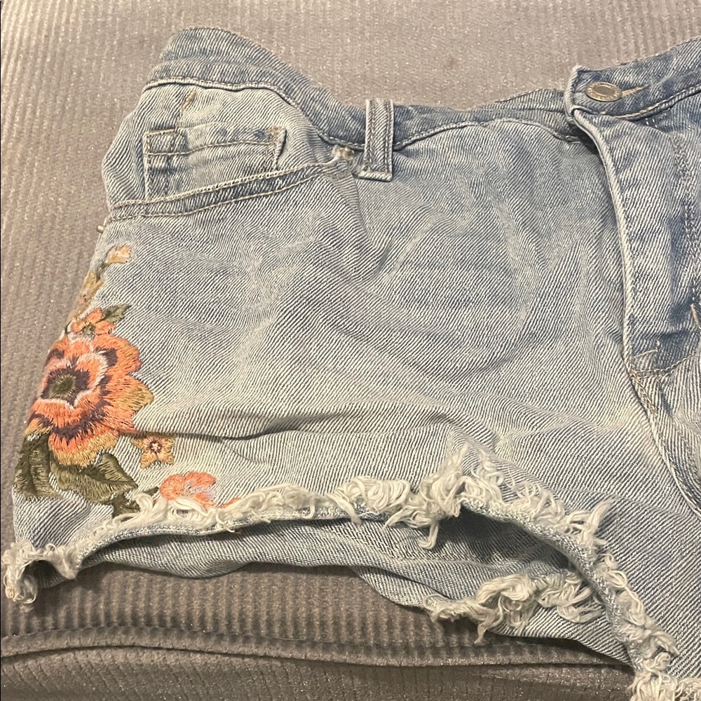 Embroidered Blue Jean Shorts